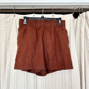 Quince Linen High Waisted Chocolate Brown/Red Shorts size Medium